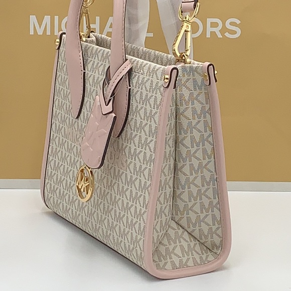 MICHAEL KORS MIRELLA SMALL SHOPPER TOP ZIP XBODY POWDER BLUSH MULTI SIGNATURE - Picture 15 of 16